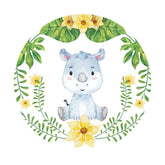 Lofaris Circle Blue Hippo Yellow Flower Happy Birthday Backdrop